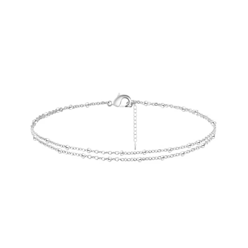 Waterproof Ankle Bracelets for Women,14K Gold Silver Plated Layered Beads Anklets Bracelets for Women Girls Summer Jewelry Gifts