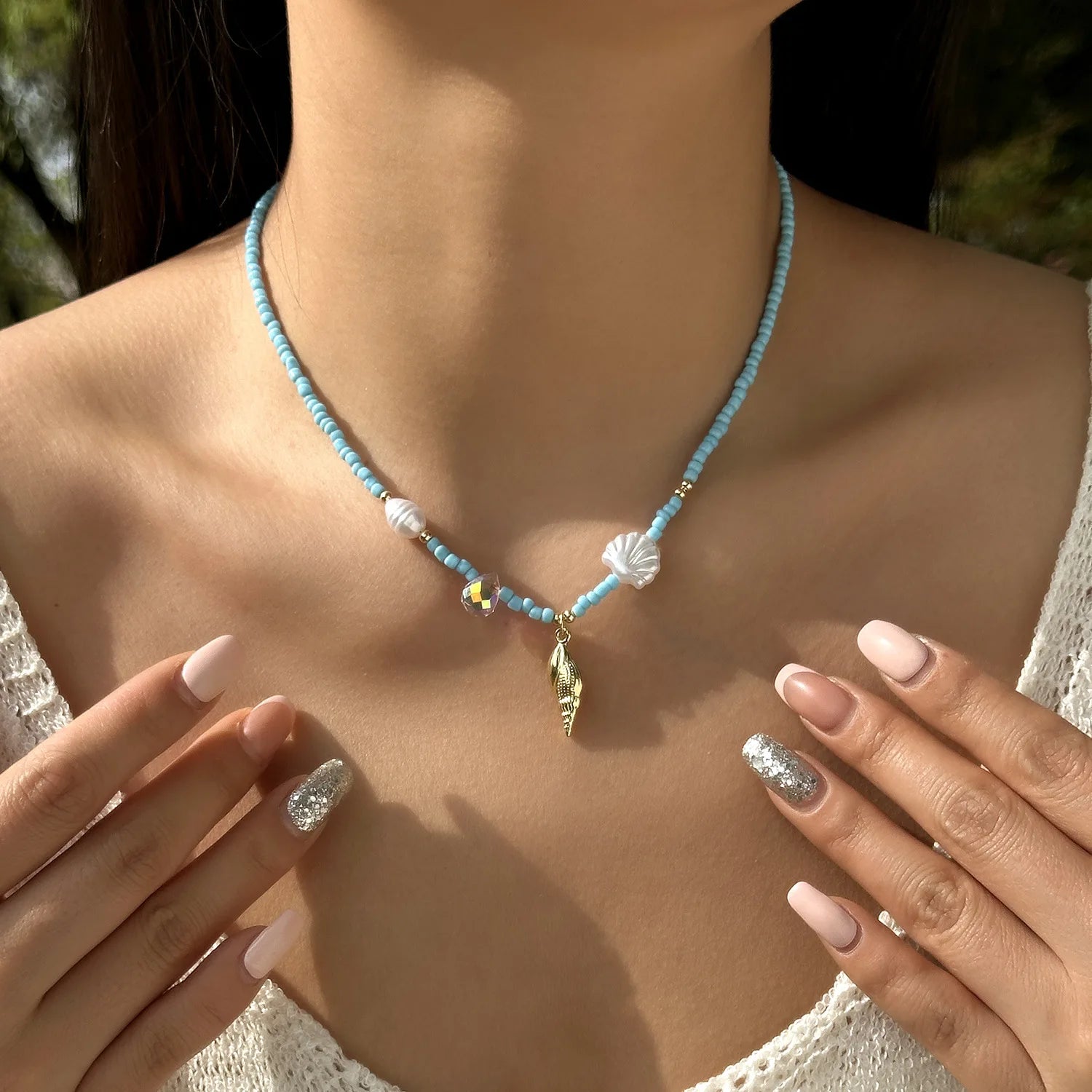 Bohemian Rice Beads Starfish Pendant Necklace for Women Handmade Imitation Pearl Colorful Beaded Choker Summer Beach Jewelry