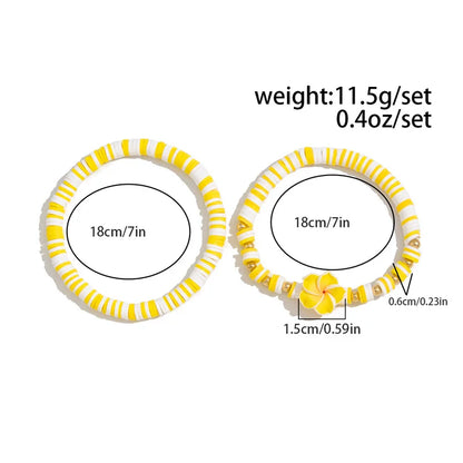 2 Pcs/Set Multicolor Polymer Clay Beads Bracelets for Women Bohemian Flower Charm Elastic Chain Set Summer Jewelry Vacation Gift