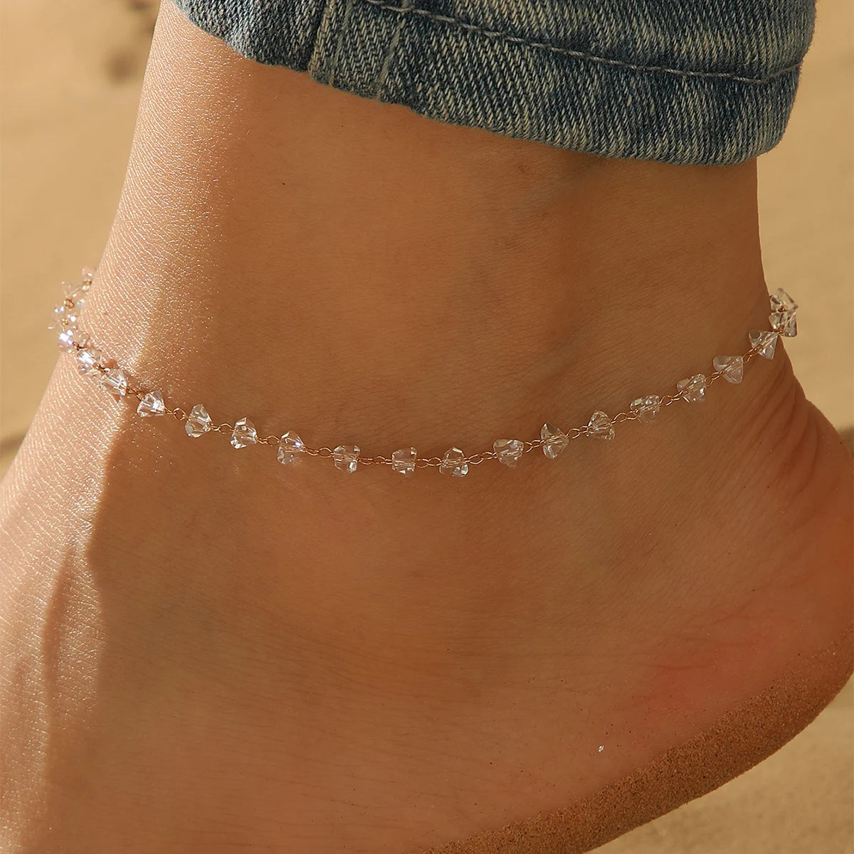 Summer Bohemia Crystal Cubic Zirconia Anklet for Women Girls Ankle Bracelet Leg Chain Beach Party Travel Foot Jewelry