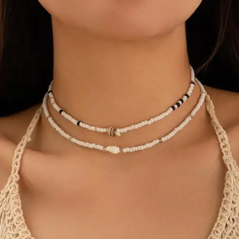 Bohemia Multicolour Bead Shell Pendant Necklace for Women Fashion Summer Adjustable Geometric Jewelry Holiday Beach Gift