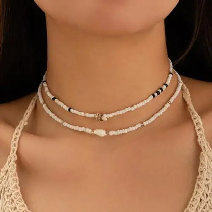 Bohemia Multicolour Bead Shell Pendant Necklace for Women Fashion Summer Adjustable Geometric Jewelry Holiday Beach Gift