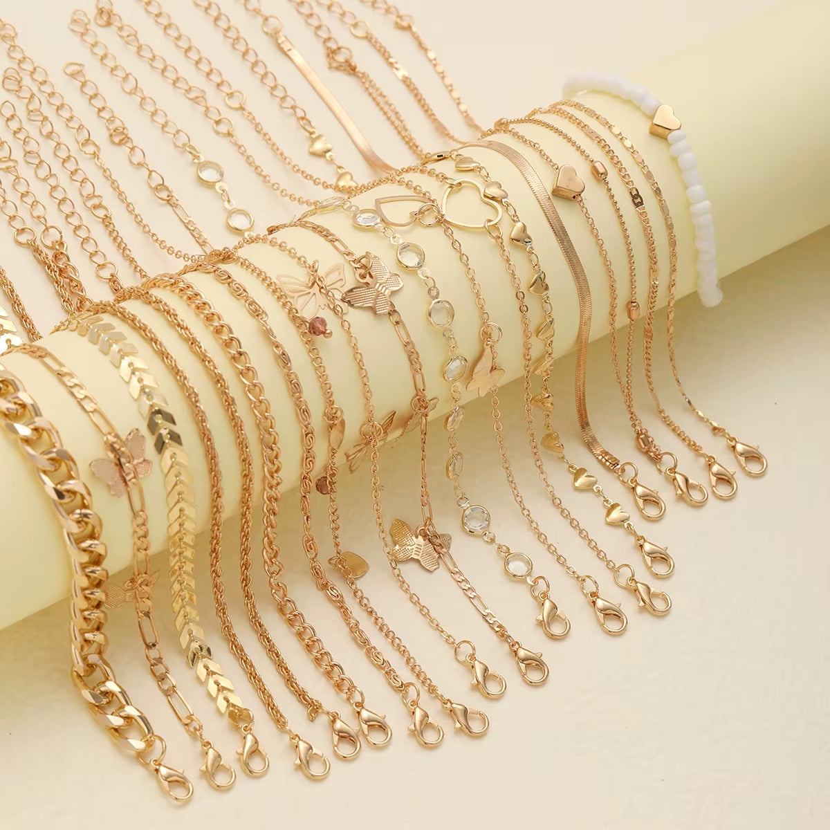 20 Pcs/Set Bohemian Twisted Snake Chain Anklet for Women Summer Beach Vintage Simple Foot Ankle Bracelet on Leg Jewelry Gifts