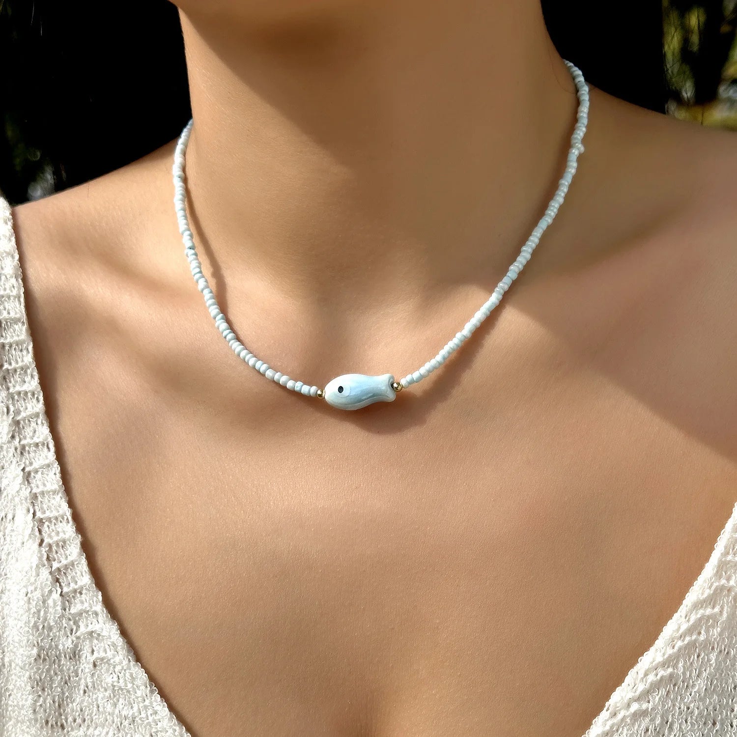 Bohemian Rice Beads Starfish Pendant Necklace for Women Handmade Imitation Pearl Colorful Beaded Choker Summer Beach Jewelry