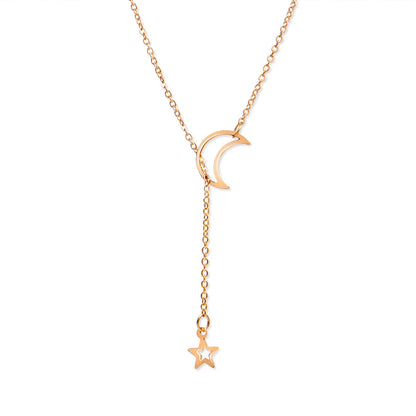 New Simple Moon Star Pendant Choker Necklace Simple Gold Color Alloy Charm Chain Collares Necklace for Women Party Jewelry