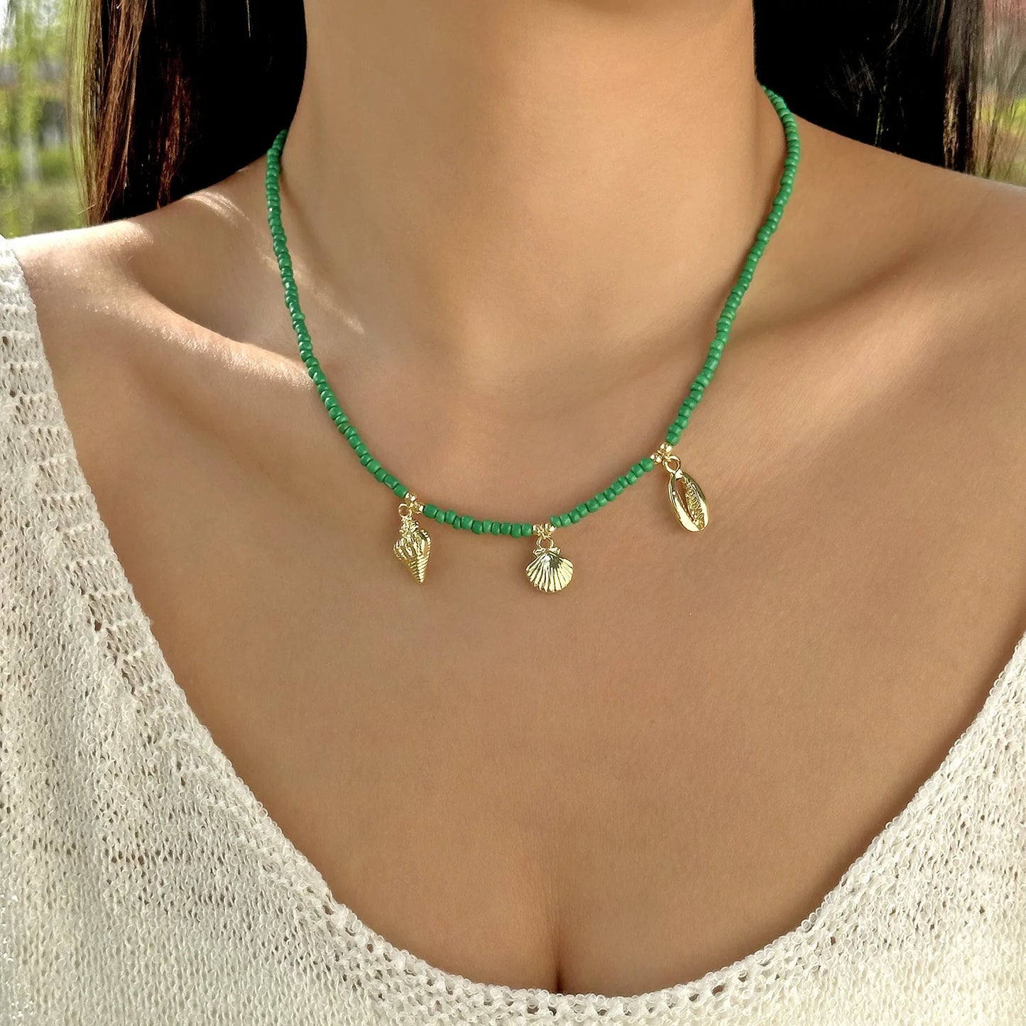 Bohemian Rice Beads Starfish Pendant Necklace for Women Handmade Imitation Pearl Colorful Beaded Choker Summer Beach Jewelry