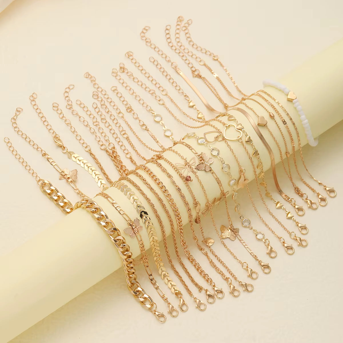 20 Pcs/Set Bohemian Twisted Snake Chain Anklet for Women Summer Beach Vintage Simple Foot Ankle Bracelet on Leg Jewelry Gifts