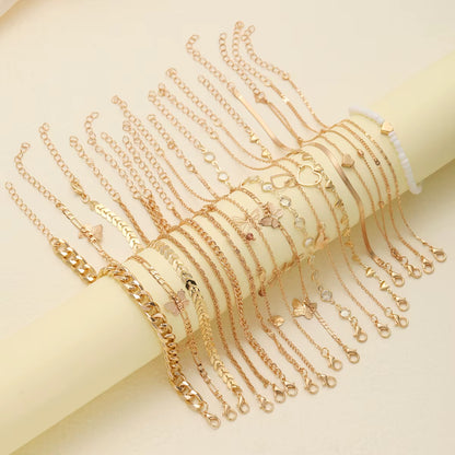 20 Pcs/Set Bohemian Twisted Snake Chain Anklet for Women Summer Beach Vintage Simple Foot Ankle Bracelet on Leg Jewelry Gifts