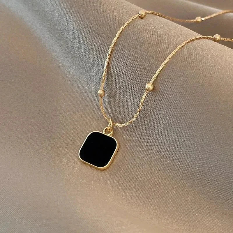 Stainless Steel Necklaces Black Exquisite Minimalist Square Pendant Choker Chains Fashion Necklace for Women Jewelry Party Gifts