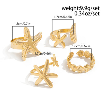 4Pcs/Set Starfish Scallop Adjustable Open Rings for Women Trendy Geometric Gold Color Ring Summer Beach Jewelry Accessory