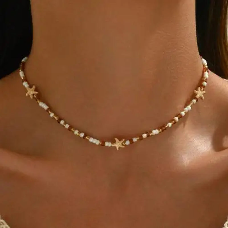 Bohemia Multicolour Bead Shell Pendant Necklace for Women Fashion Summer Adjustable Geometric Jewelry Holiday Beach Gift