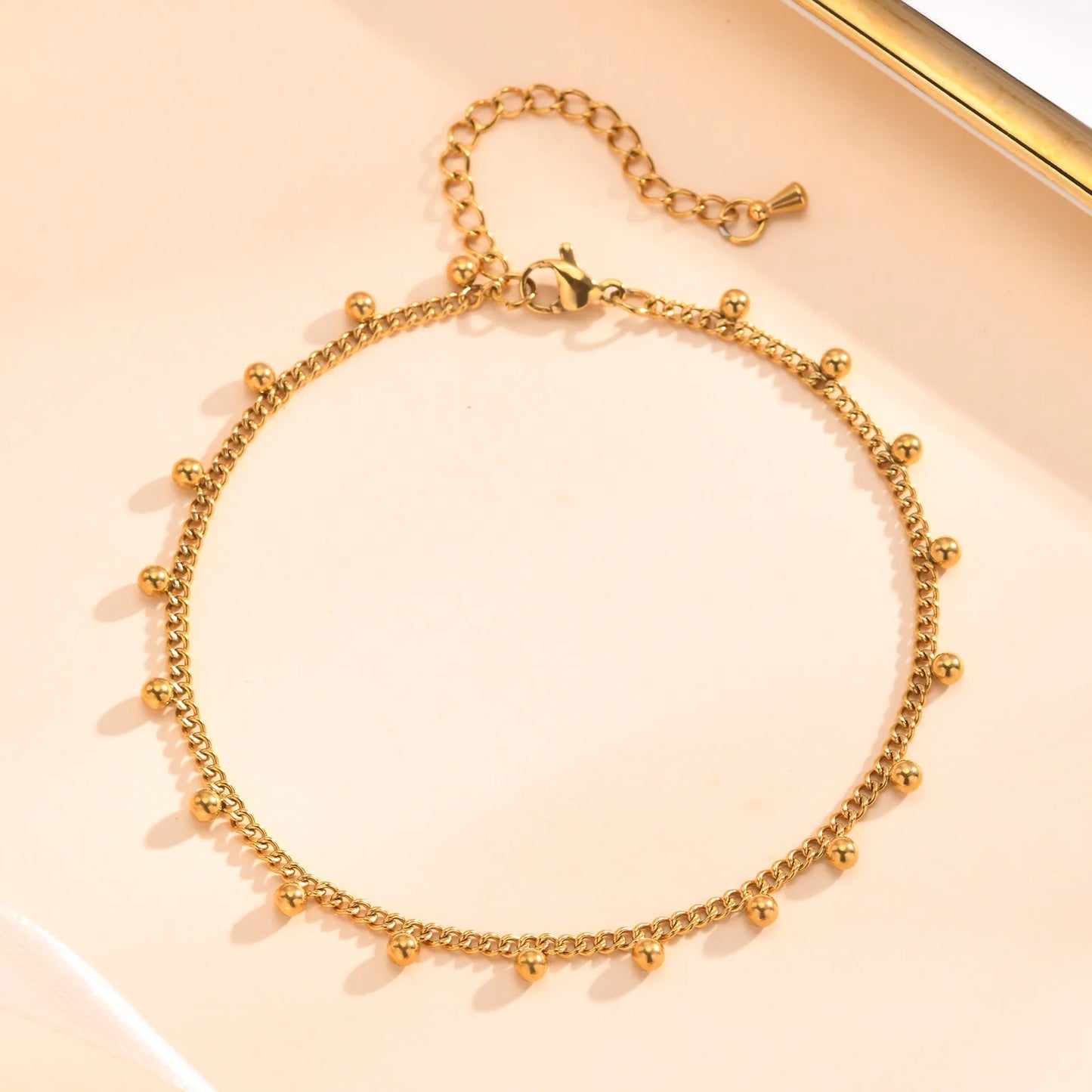 Anklet Bracelet on Legs Stainless Steel ,Waterproof Adjustable Beach Beaded Ball Cuban Link Summer Boho Foot Jewelry for Women