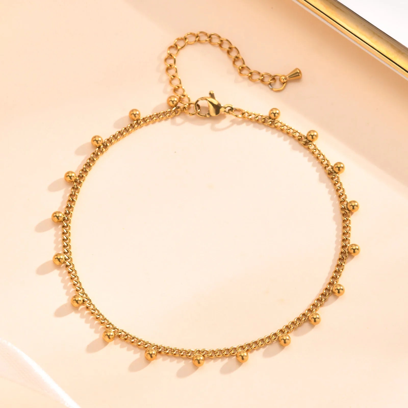 Anklet Bracelet on Legs Stainless Steel ,Waterproof Adjustable Beach Beaded Ball Cuban Link Summer Boho Foot Jewelry for Women