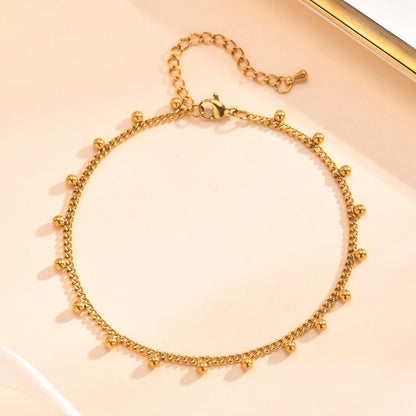 Anklet Bracelet on Legs Stainless Steel ,Waterproof Adjustable Beach Beaded Ball Cuban Link Summer Boho Foot Jewelry for Women
