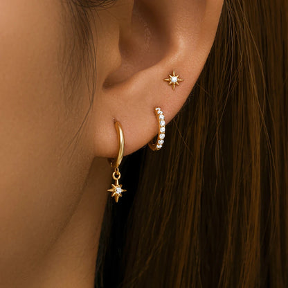 3 Piece Fashion Stainless Steel round Star Drop Earrings Set for Women 18K Gold Plated Dangle Earring Punk Unisex Rock Jewelry