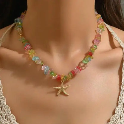 Bohemia Multicolour Bead Shell Pendant Necklace for Women Fashion Summer Adjustable Geometric Jewelry Holiday Beach Gift